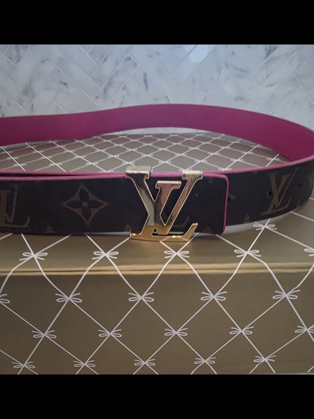 Louis Vuitton Pink Reversible Monogram Belt